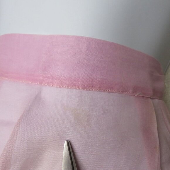 Vintage Handmade Sheer Pink Half Apron Floral Vintage Linen Hanky Trim & Pocket - Picture 8 of 11